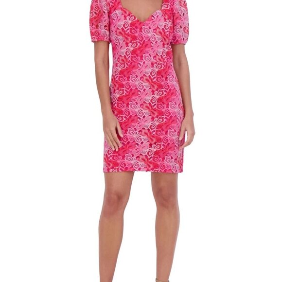 Siena Women's Floral-Lace Short-Sleeve Sweetheart-Neck Dress - Pink Multi-2, NWT - Picture 1 of 3